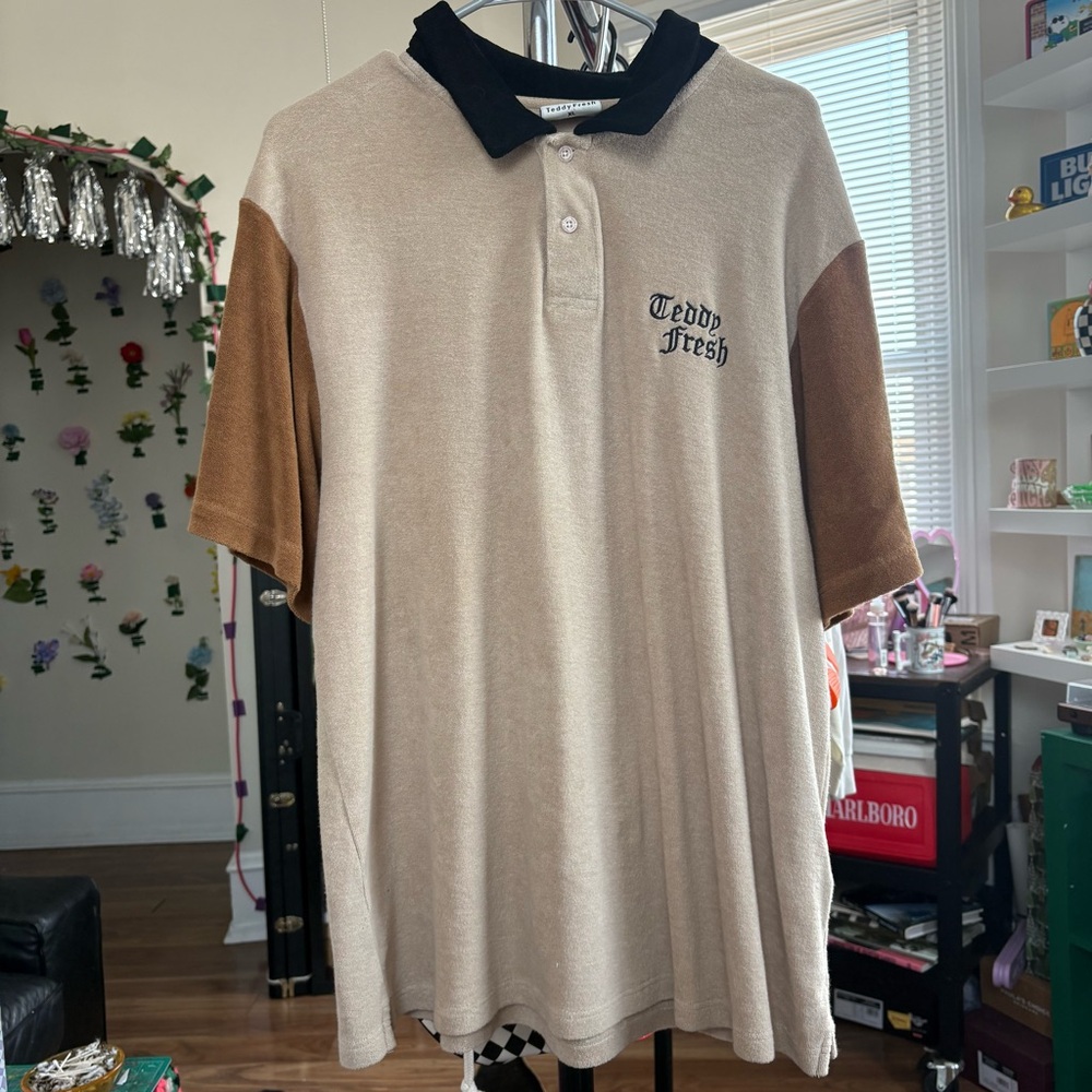 Teddy Fresh Terrycloth Brown Color block Polo Shirt